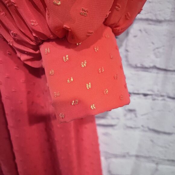 Kimberly Goldson Size XS Lesli Jacquard Long Sleeve Maxi Dress Coral Gold V Neck - Picture 9 of 16